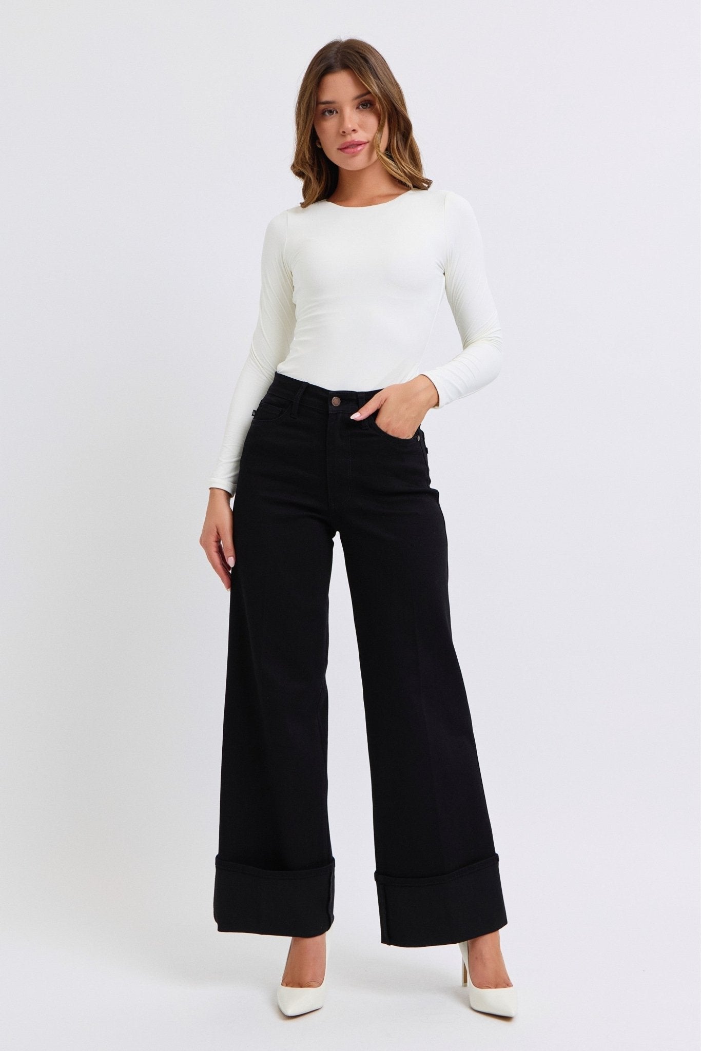 Judy Blue Black Retro Wide Cuffed Leg Jean - size 9 remains