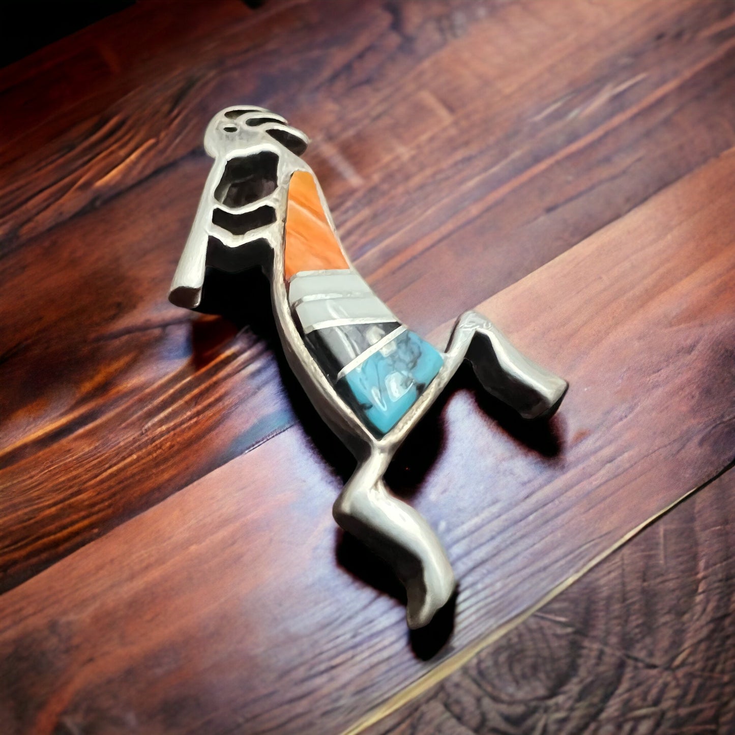 Kokopelli inlay brooch - signed by artist