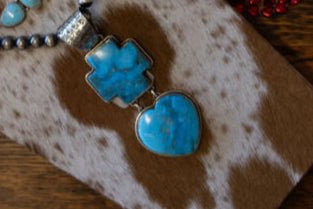 Very Large Bleeding Heart Turquoise Stone Pendant