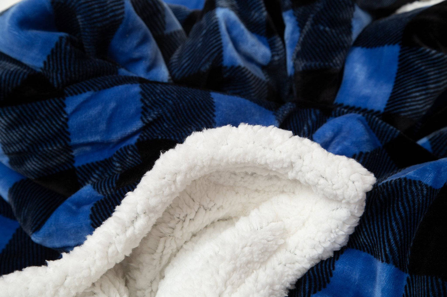 Lumberjack Plaid Plush Fur Sherpa Borrego Fleece Throw Blanket