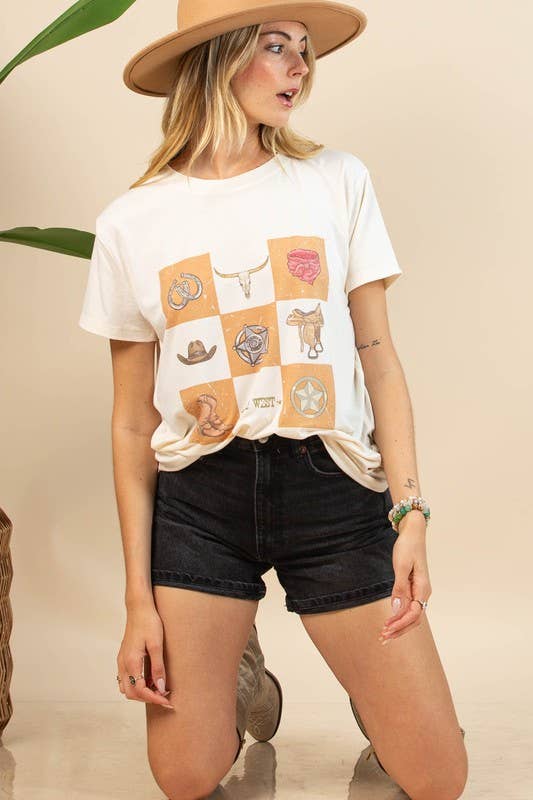 Maggie Western Elements Checker Graphic Relaxed fit T-shirt