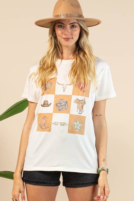 Maggie Western Elements Checker Graphic Relaxed fit T-shirt