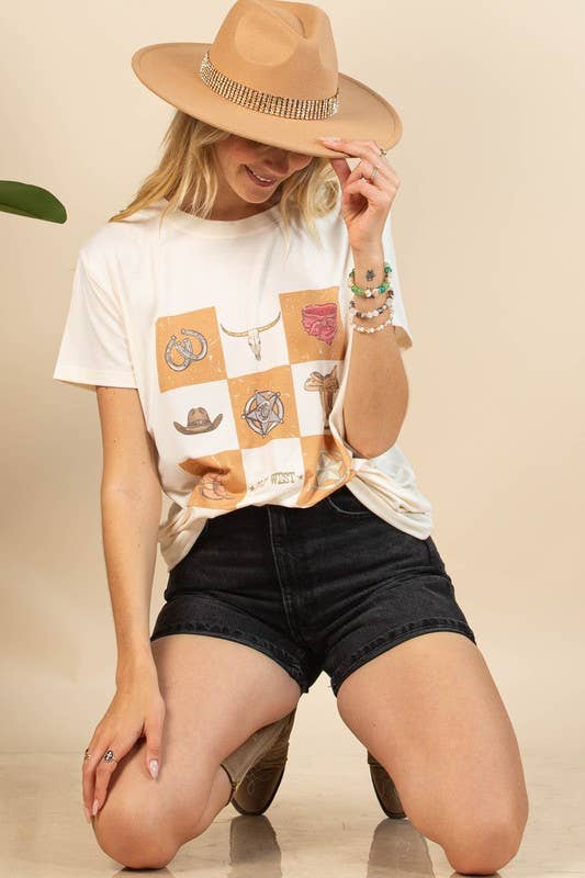 Maggie Western Elements Checker Graphic Relaxed fit T-shirt