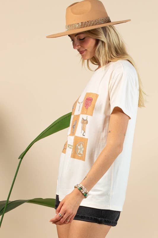 Maggie Western Elements Checker Graphic Relaxed fit T-shirt