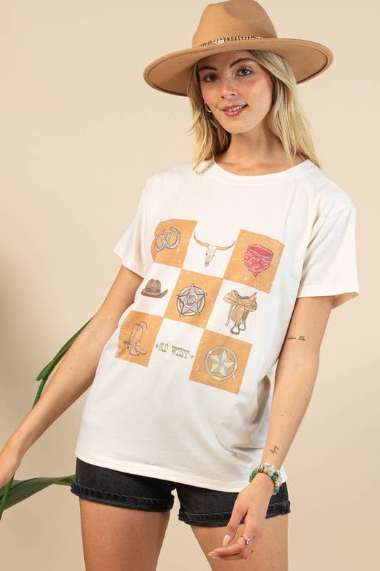 Maggie Western Elements Checker Graphic Relaxed fit T-shirt