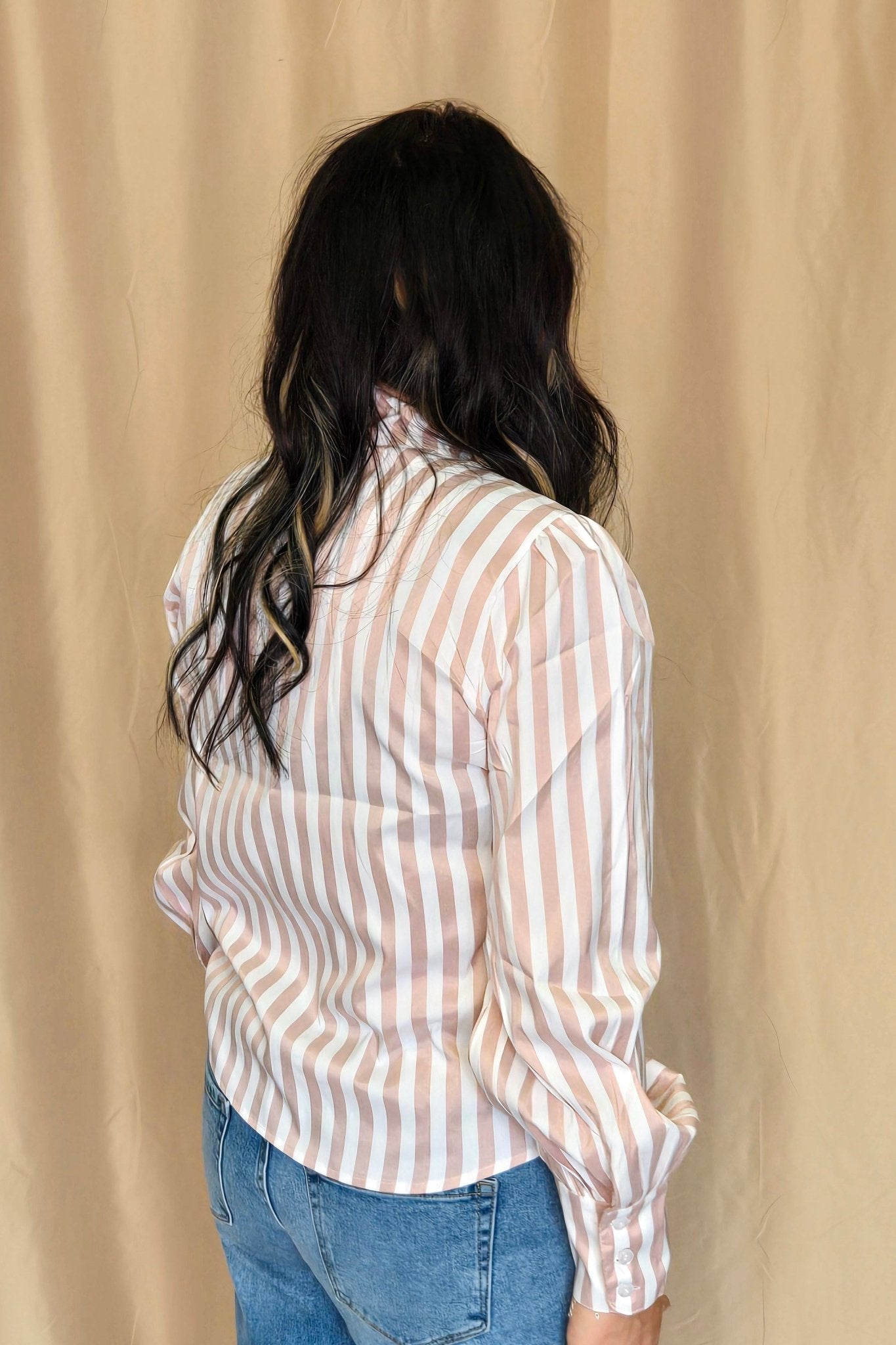 Howdy Hanny Mauve Stripe Long Sleeve Bow Tie Top