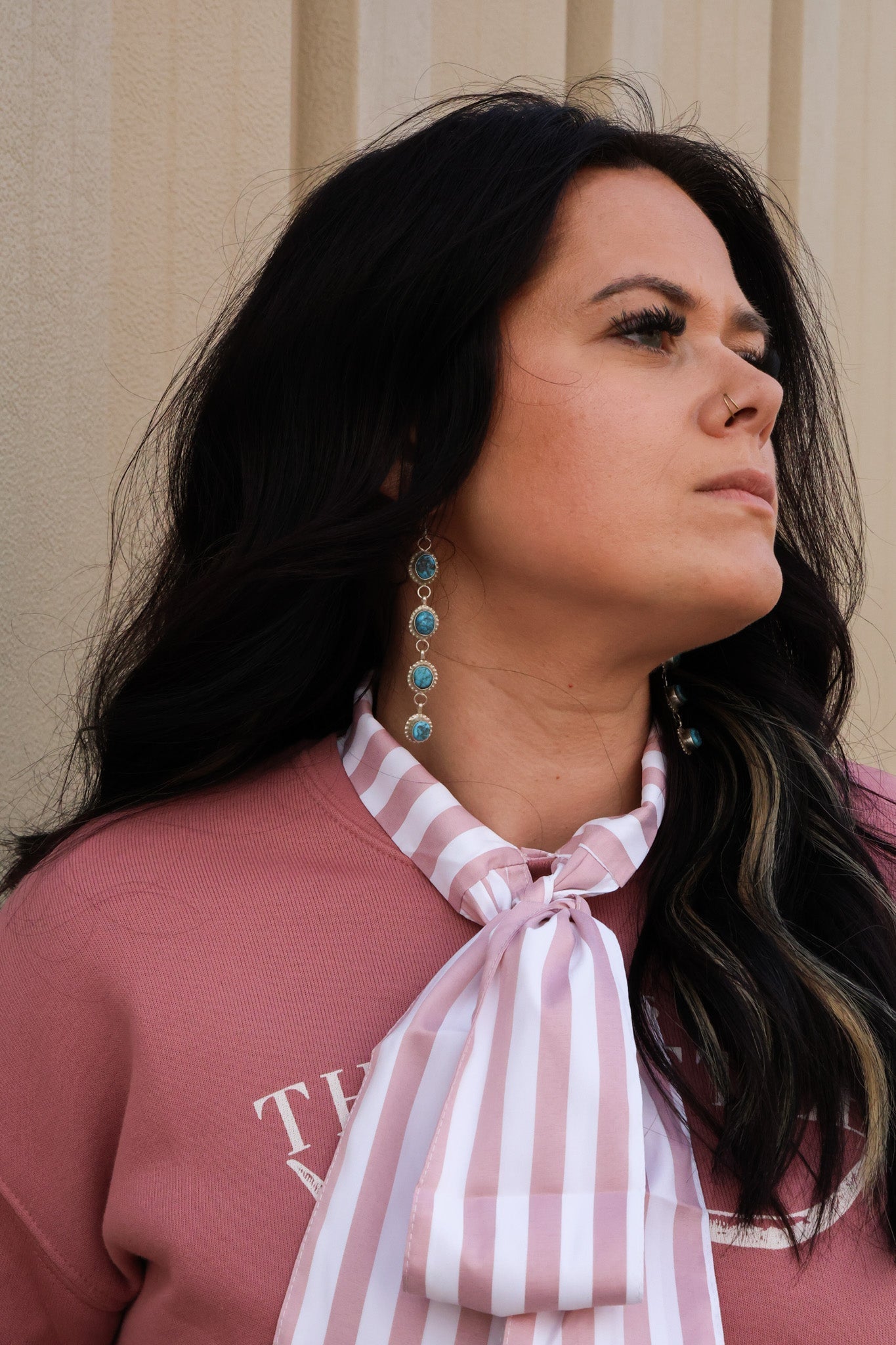 Howdy Hanny Mauve Stripe Long Sleeve Bow Tie Top