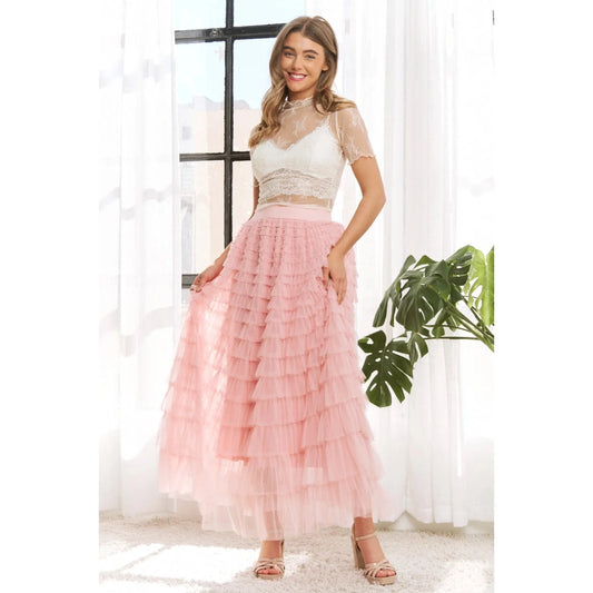 Mesh Lace High Neck Design Short Sleeve Fitted Top