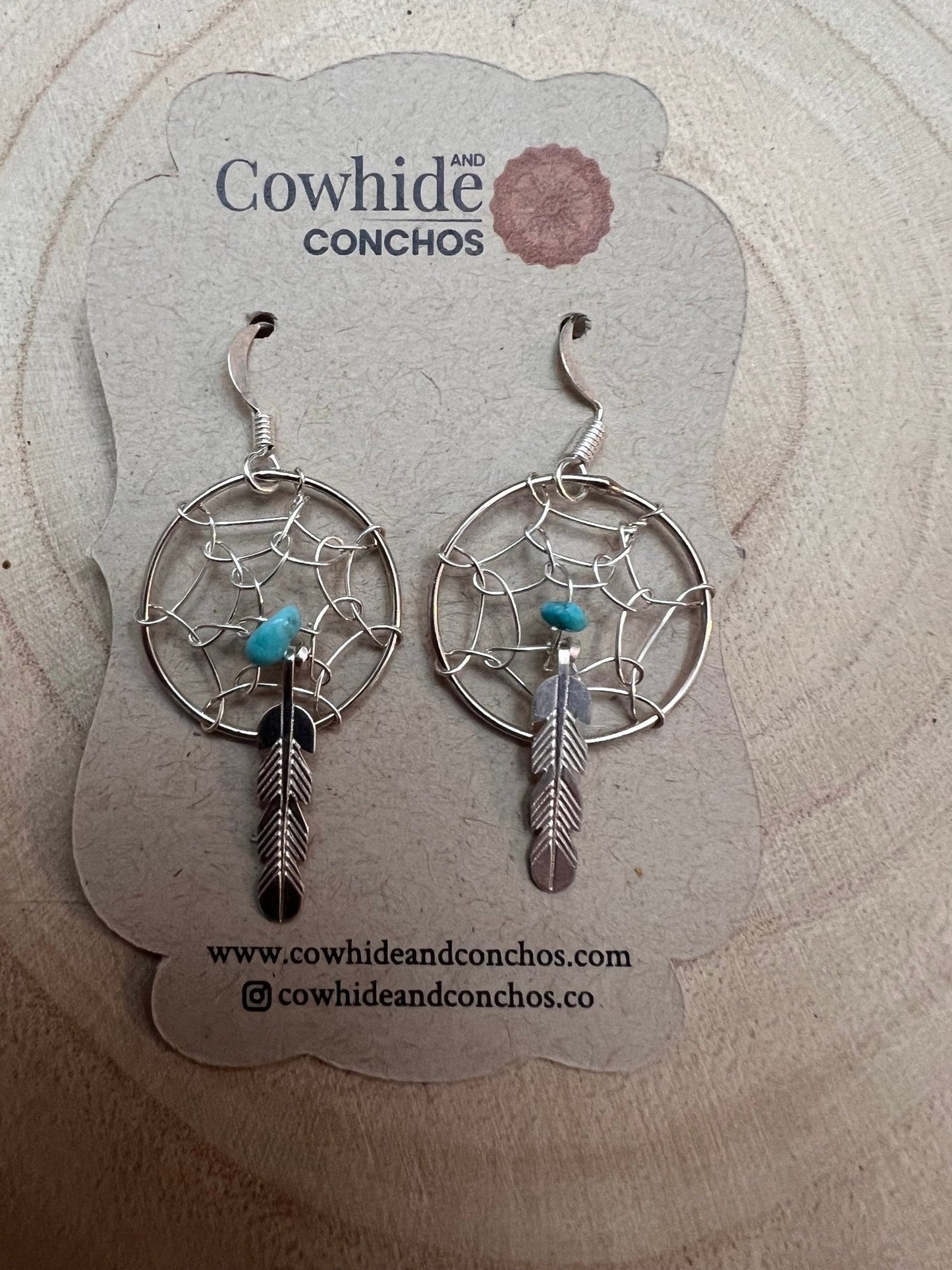 Navajo Handmade Sterling & Kingman Turquoise Dreamcatcher Earring