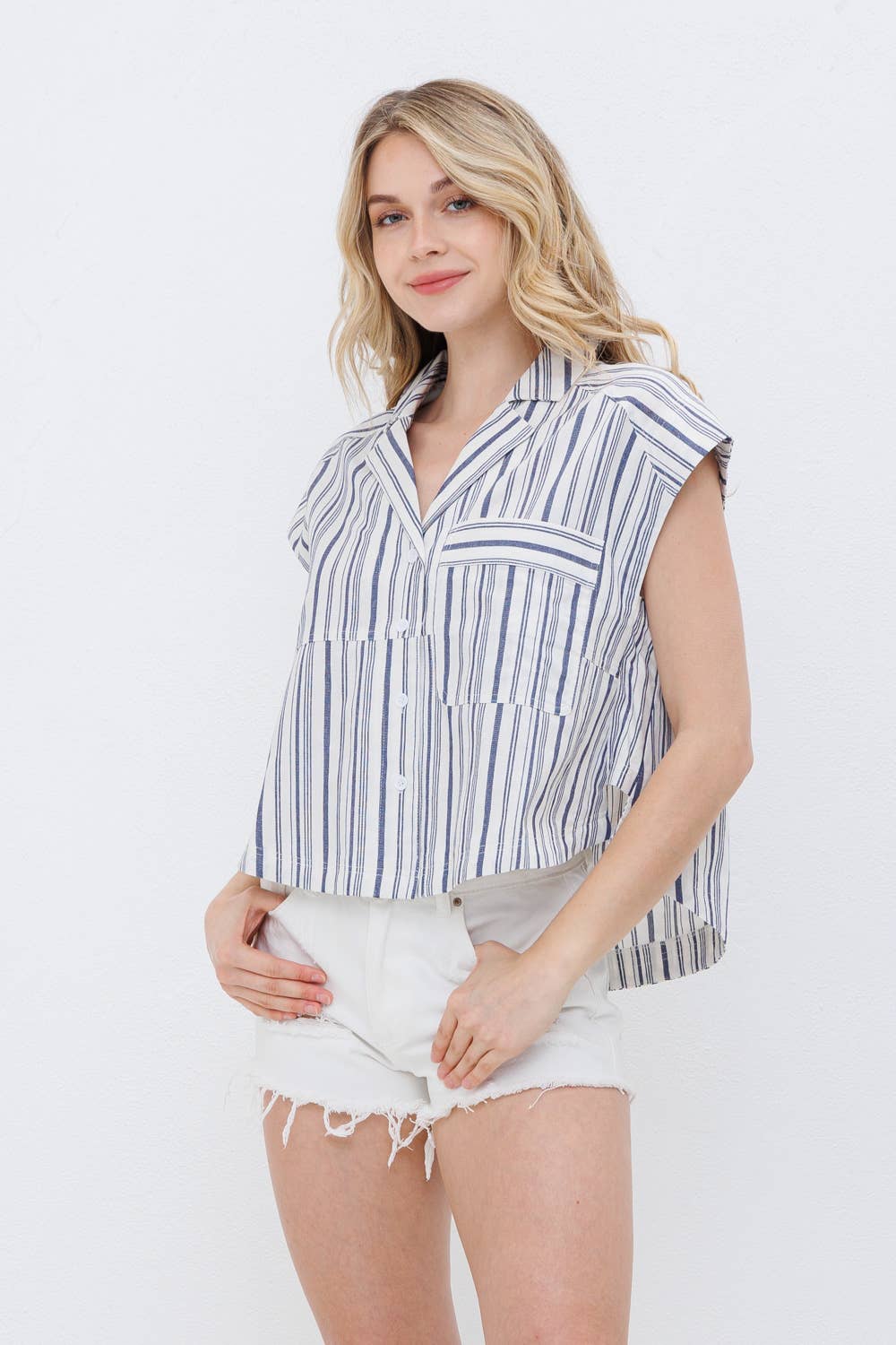 Navy Stripe Button Up Shirt