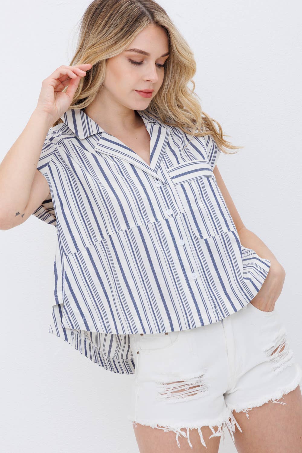 Navy Stripe Button Up Shirt