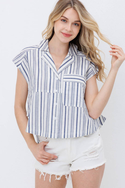 Navy Stripe Button Up Shirt