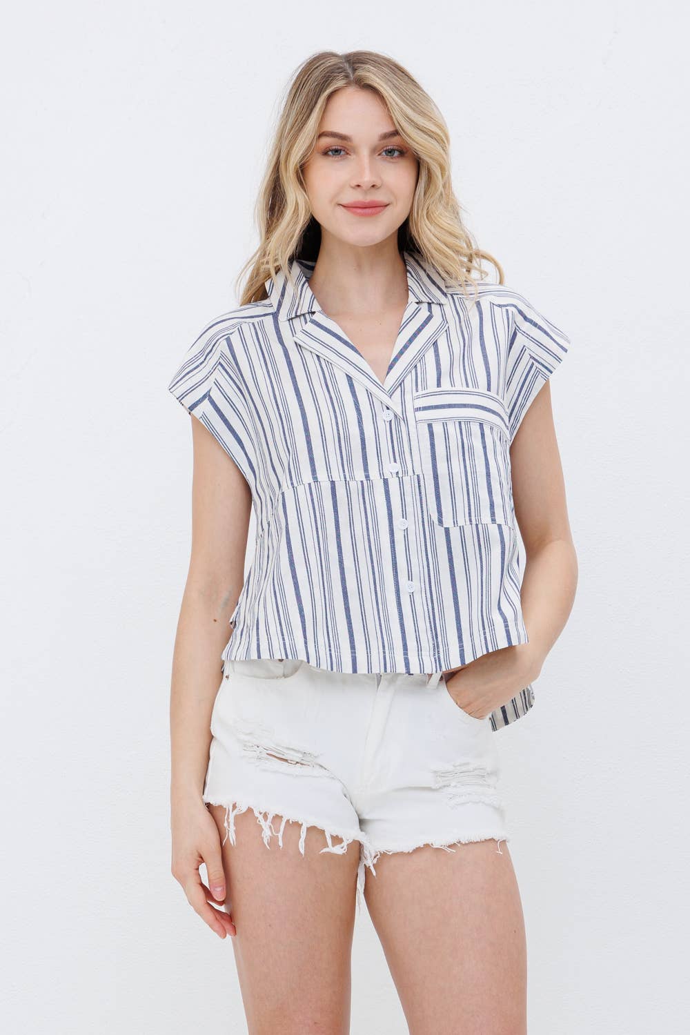 Navy Stripe Button Up Shirt