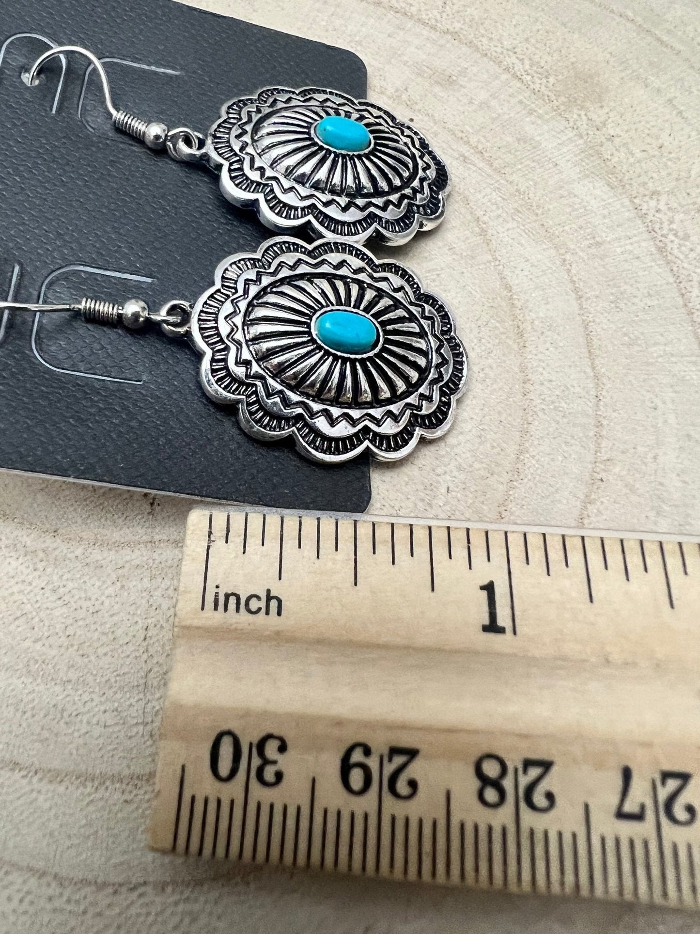 Oval Concho Earrings with Faux Turquoise