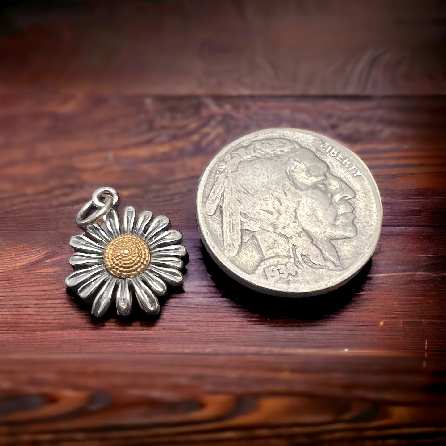 Petite sterling daisy with bronze charm/pendant
