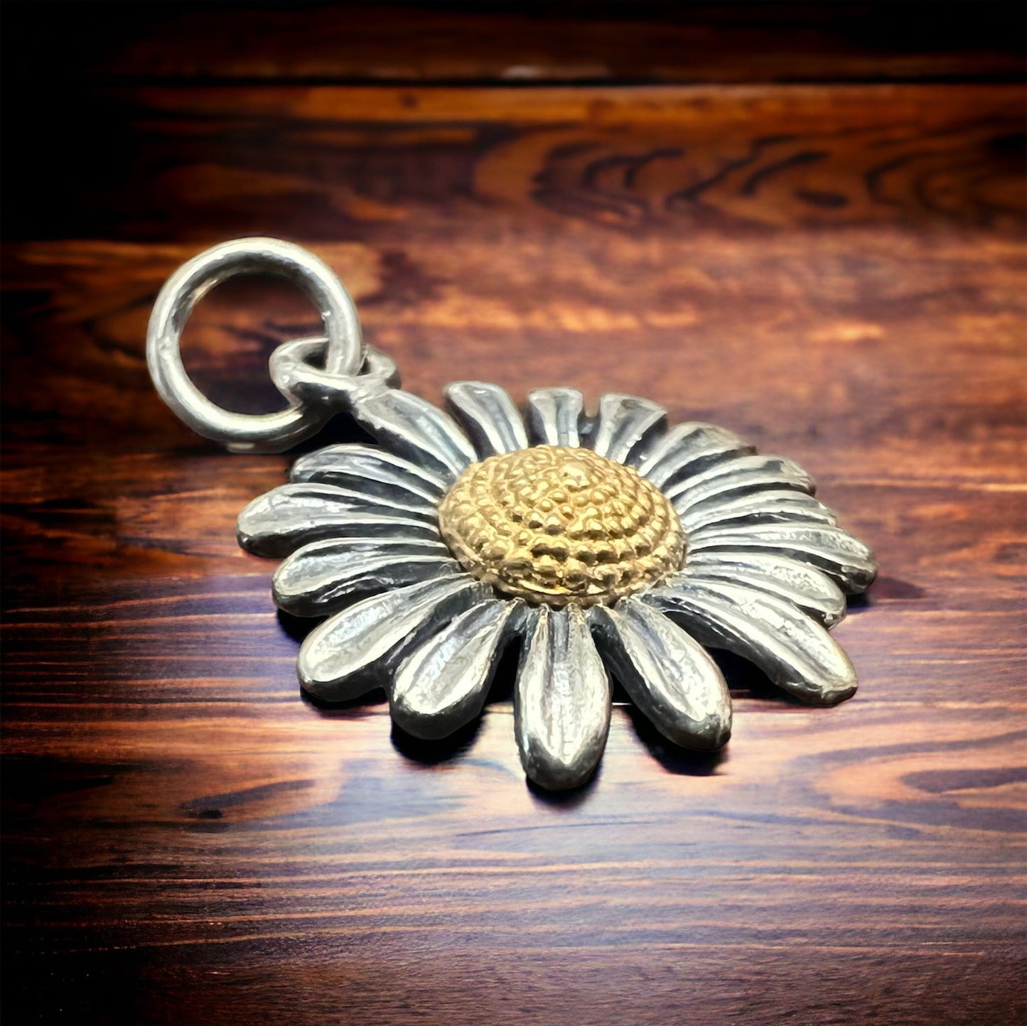 Petite sterling daisy with bronze charm/pendant