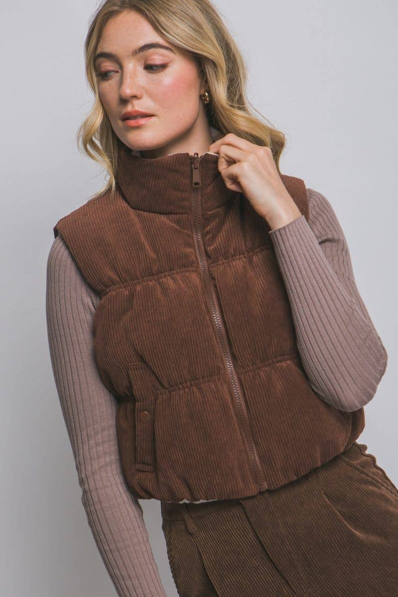 Reversible Corduroy Puffer Vest - black available