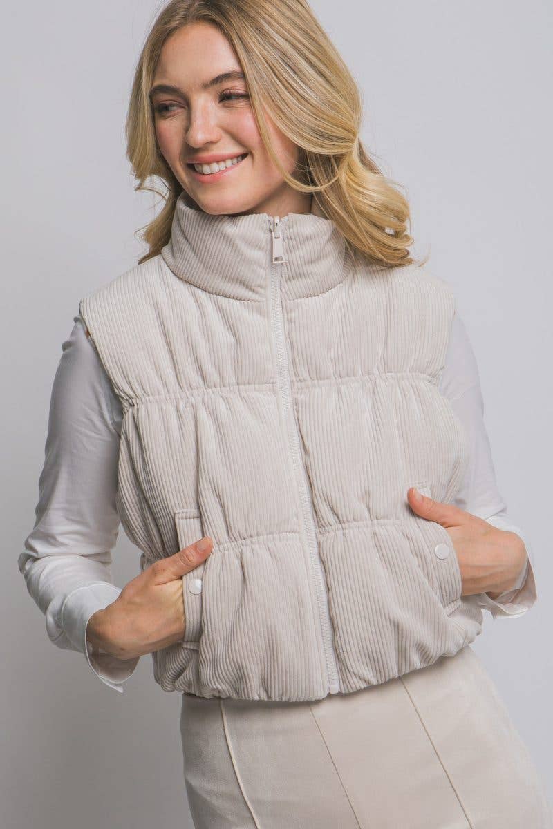 Reversible Corduroy Puffer Vest - black available