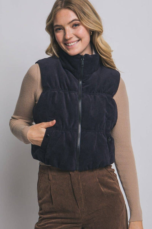 Reversible Corduroy Puffer Vest - black available