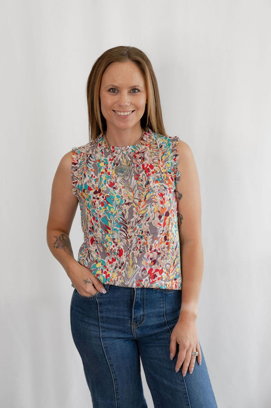 Ruffle Neck Sleeveless Top - Medium remaining