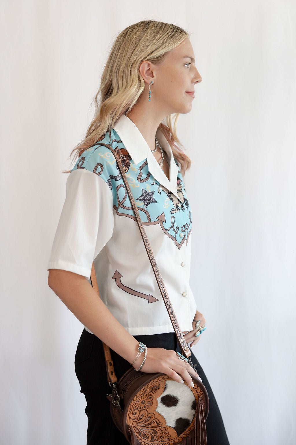 Silver Screen Button Down Short Sleeve Top - small and medium available