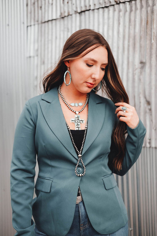 Single Button Blazer - Dusty Blue or Black