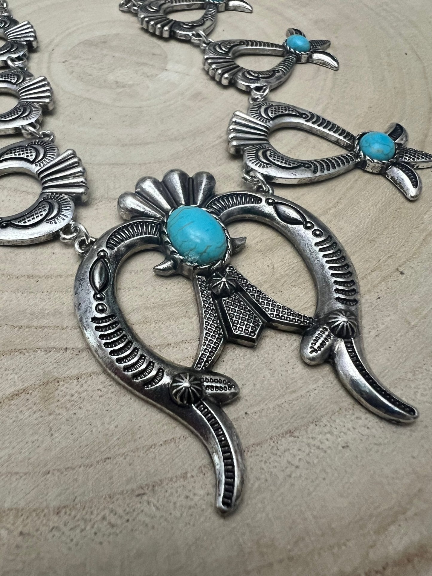 Squash Blossom and Faux Turquoise & Earring Set - 24 inch necklace