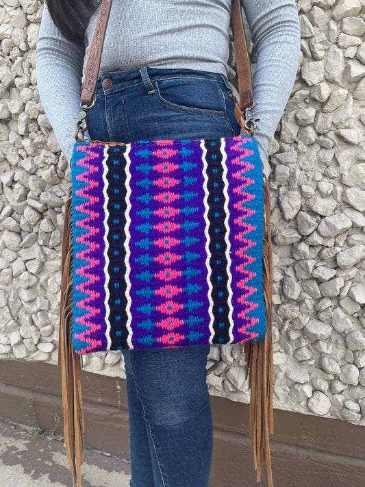 Sunrise Saddle Blanket Crossbody with Suede Fringe