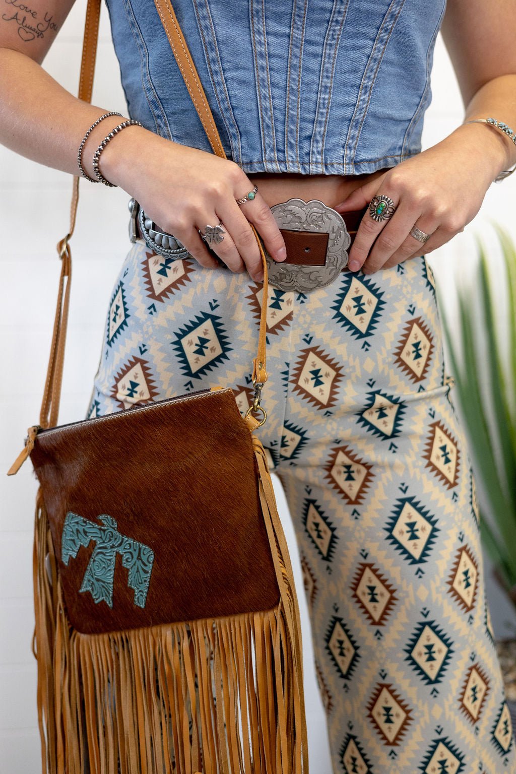Thunderbird Cowhide Crossbody - Tooled Leather Cowhide Clutch