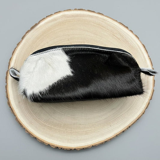 Toiletry Bag - Black and White Hair on Hide