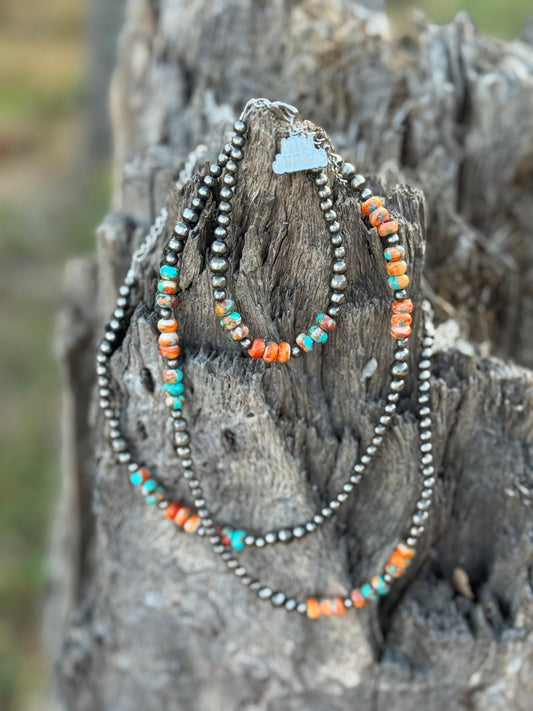 Triple Shot Spiny Oyster Beads Necklace