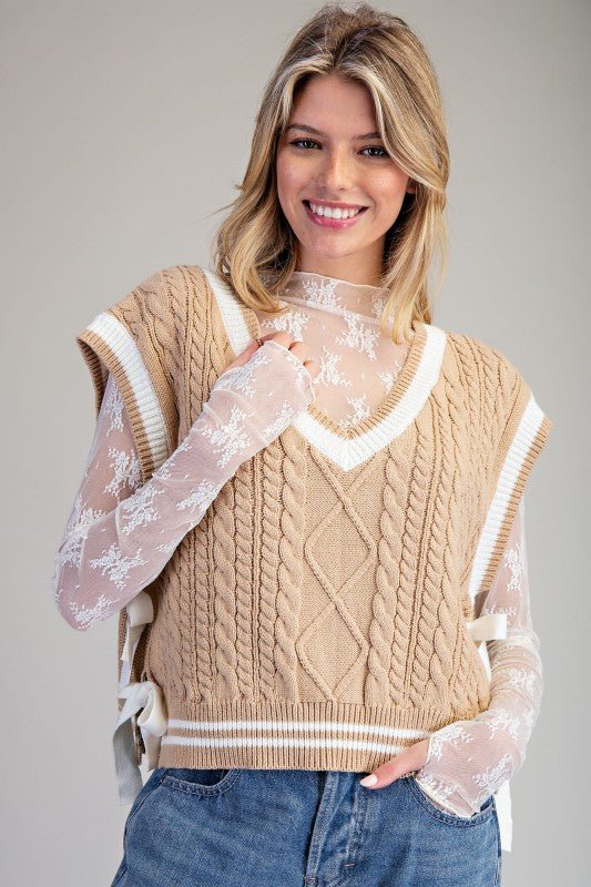 V-neck Side Tie Sleeveless Sweater Top