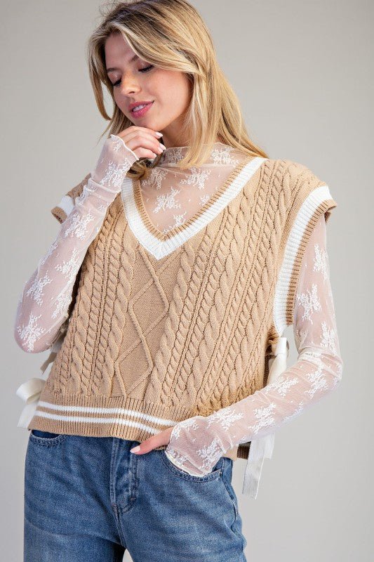 V-neck Side Tie Sleeveless Sweater Top