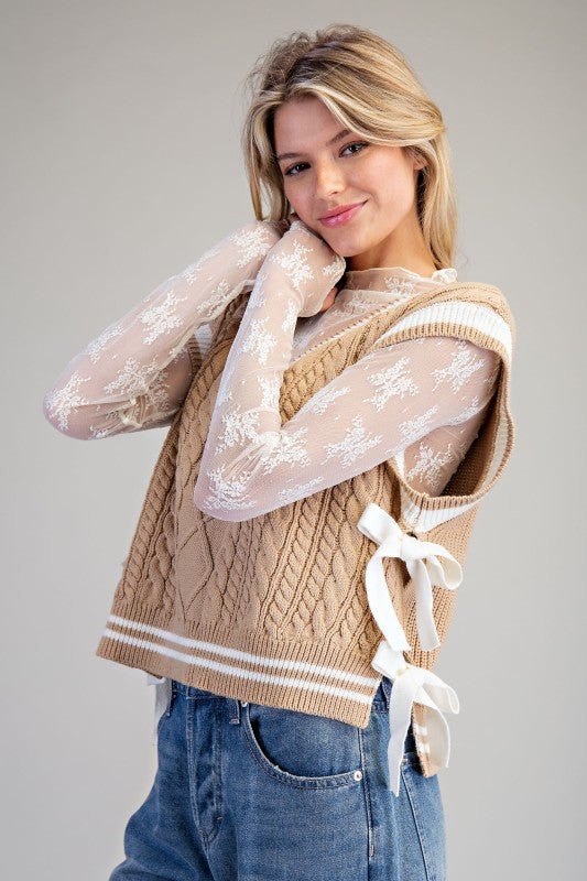 V-neck Side Tie Sleeveless Sweater Top