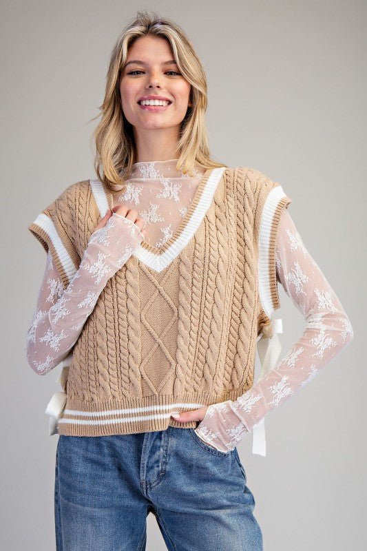V-neck Side Tie Sleeveless Sweater Top