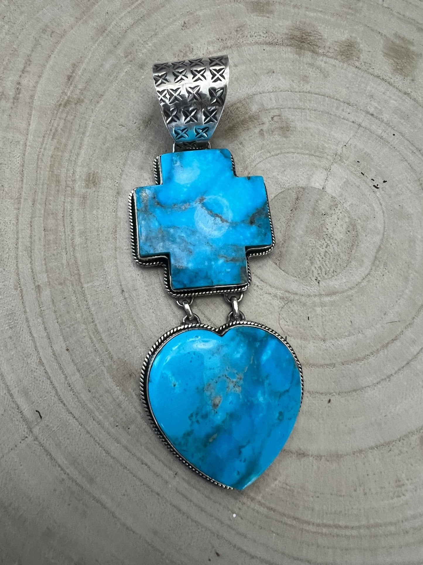 Very Large Bleeding Heart Turquoise Stone Pendant
