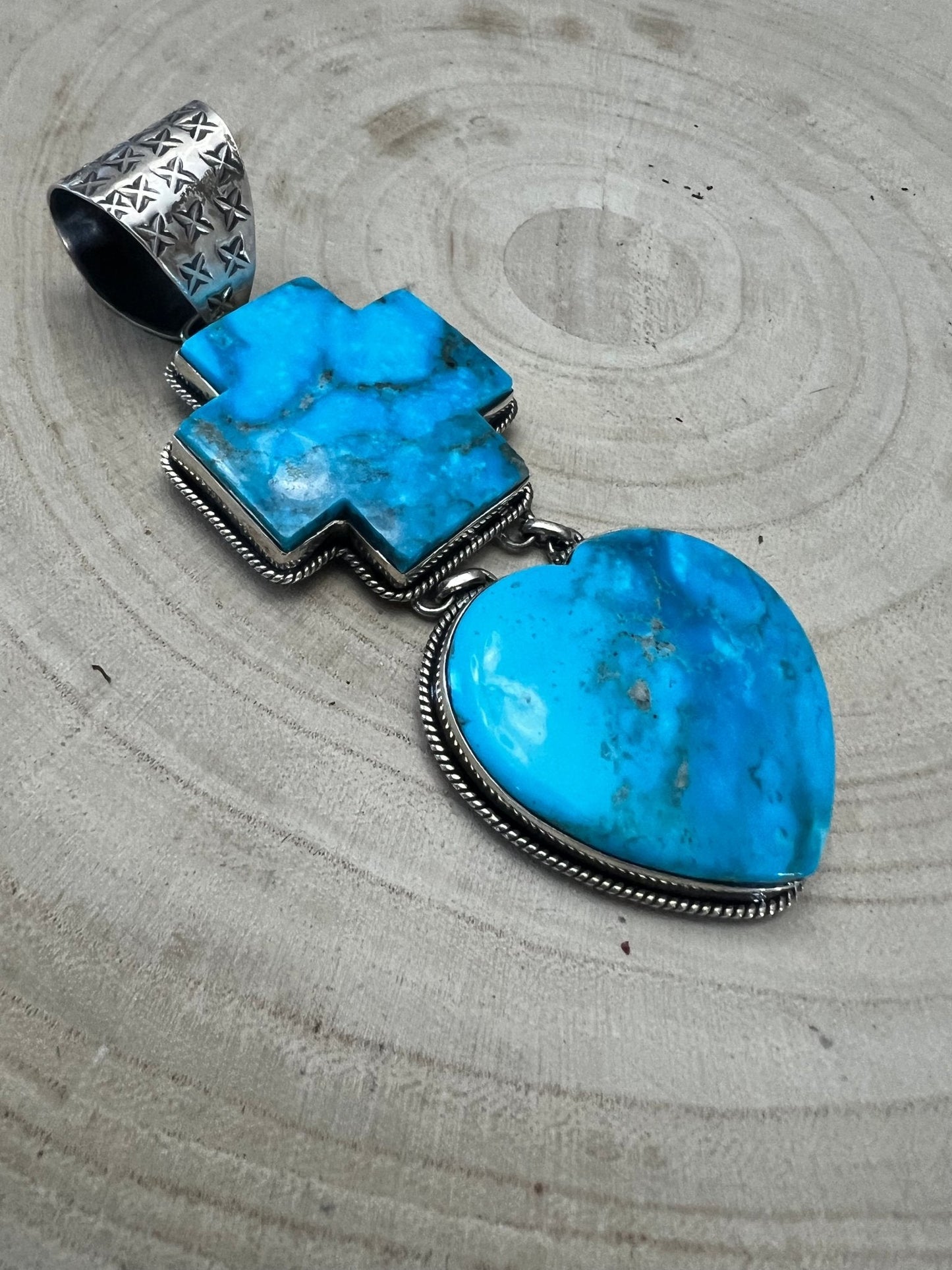 Very Large Bleeding Heart Turquoise Stone Pendant