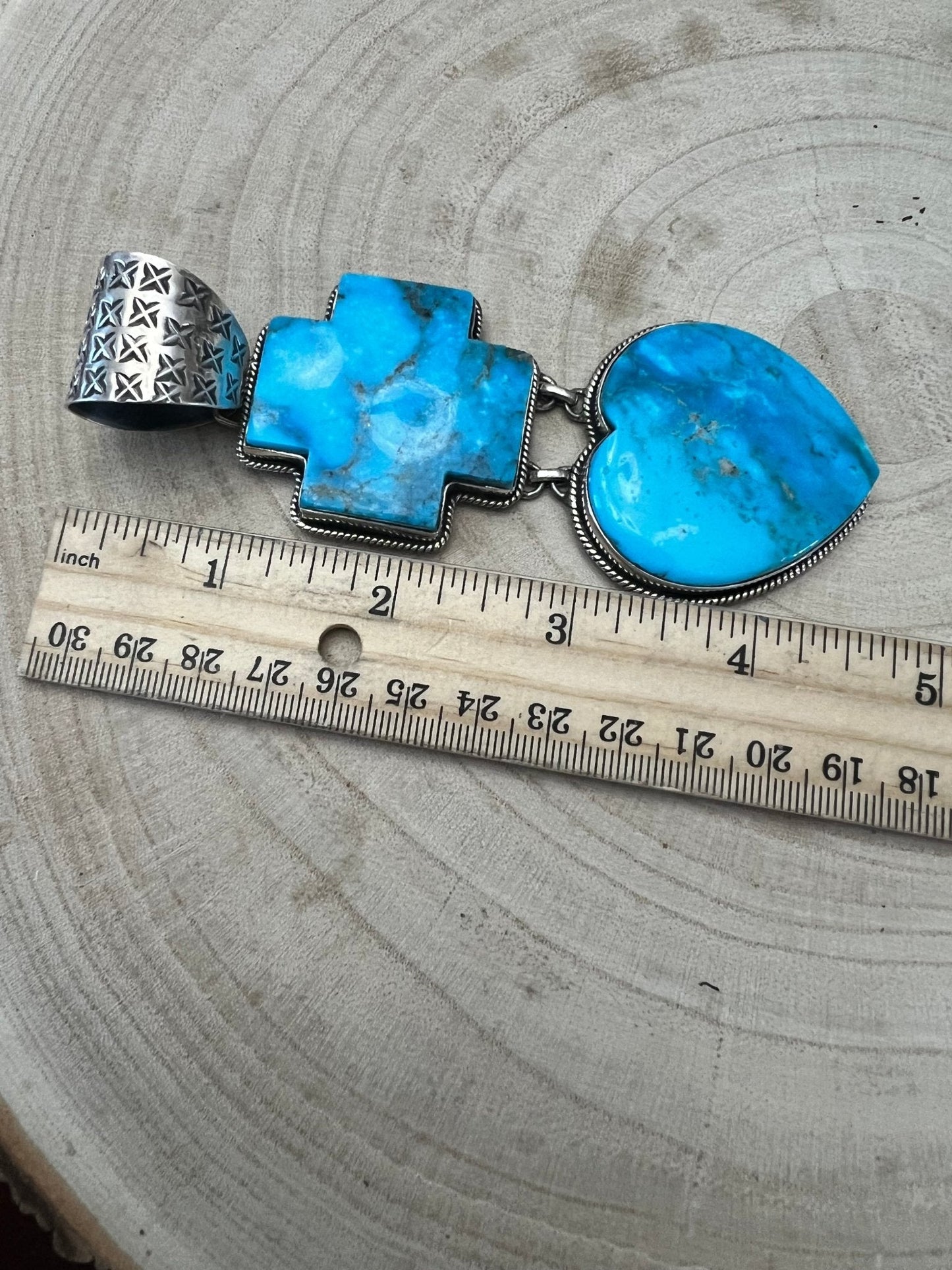 Very Large Bleeding Heart Turquoise Stone Pendant