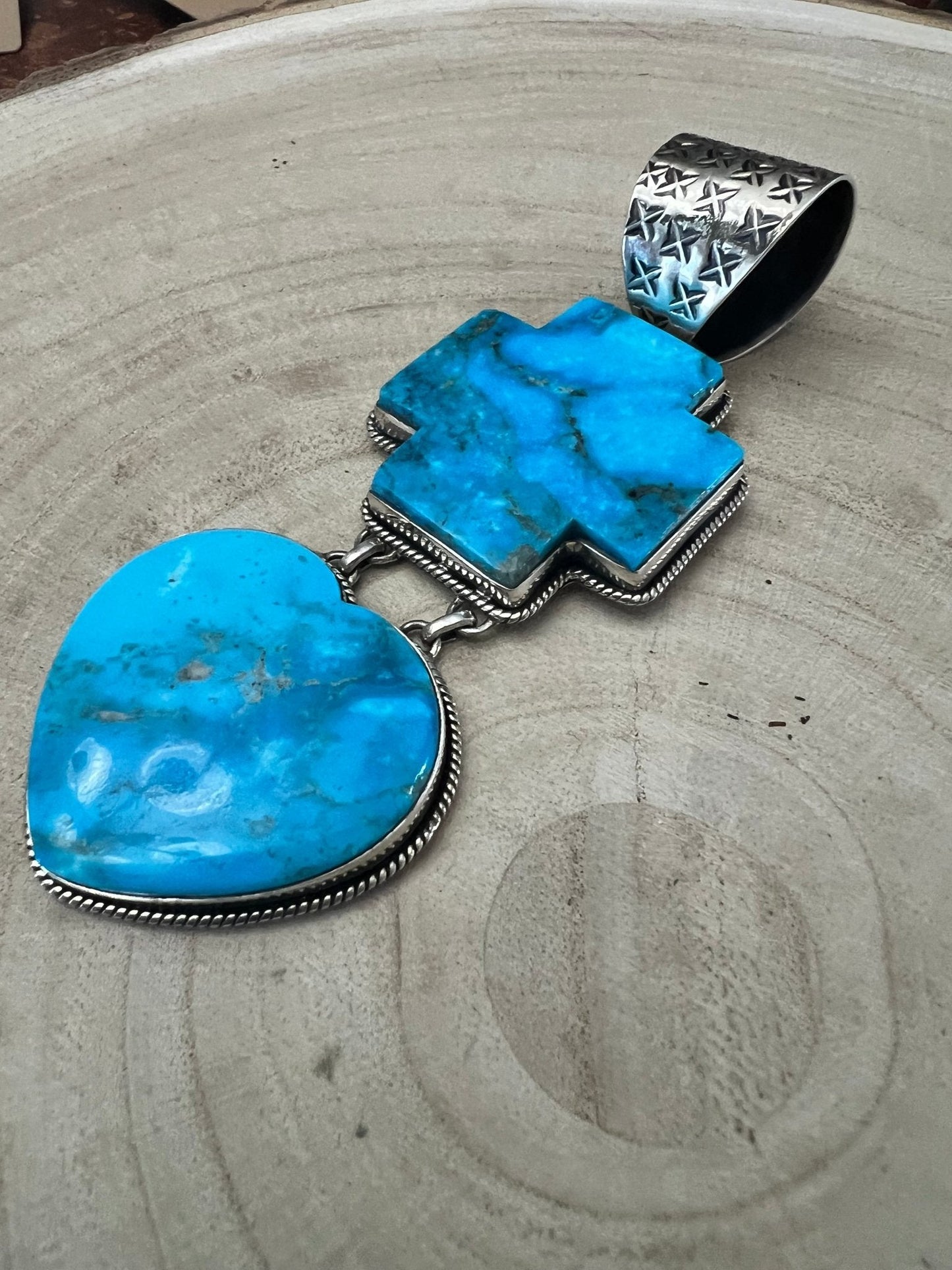 Very Large Bleeding Heart Turquoise Stone Pendant