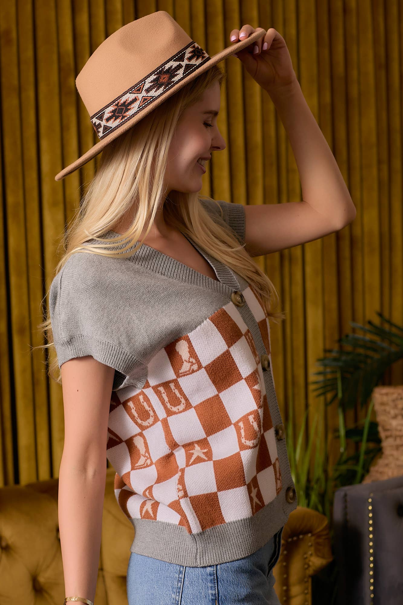 Western Checkered Sweater Vest