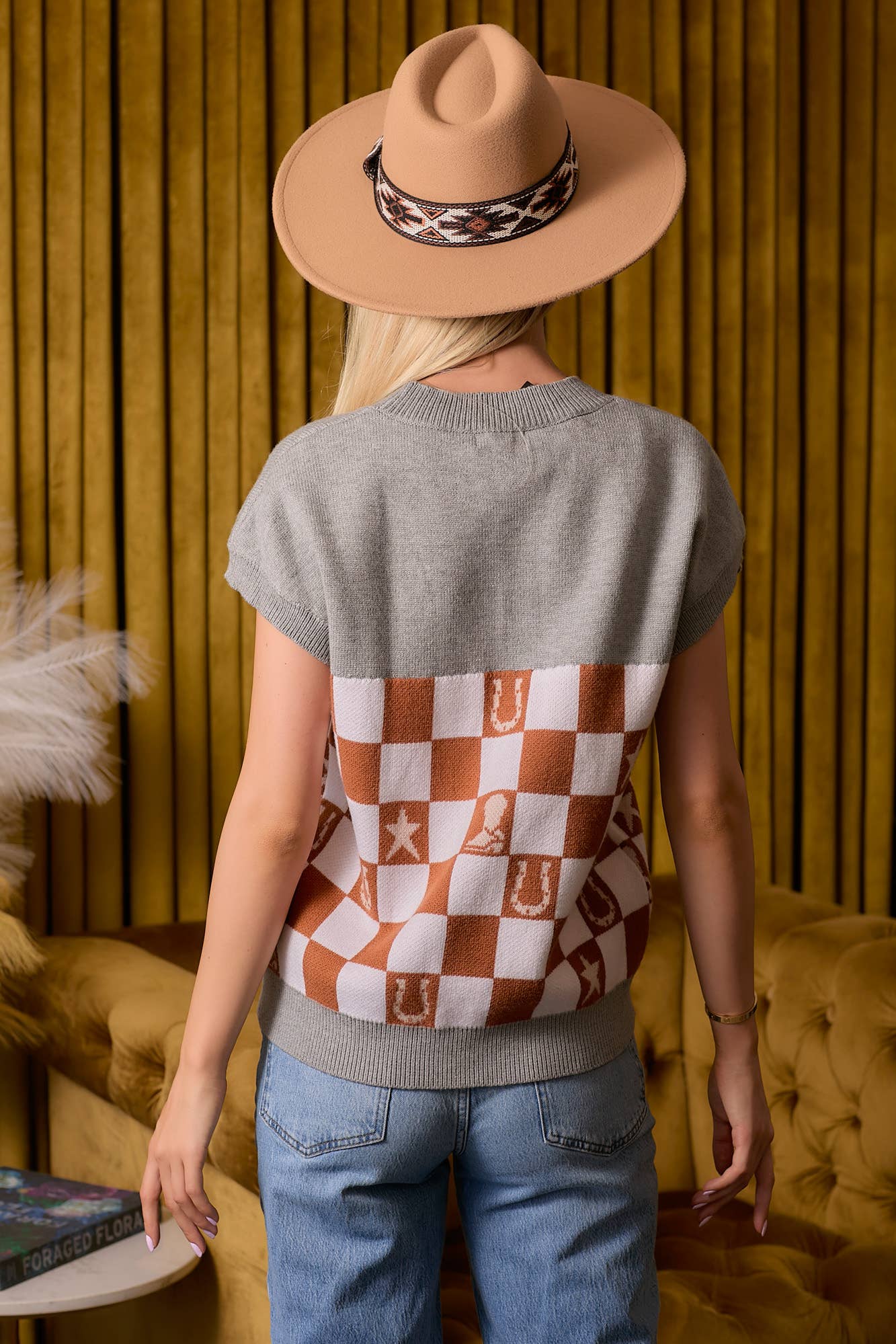 Western Checkered Sweater Vest