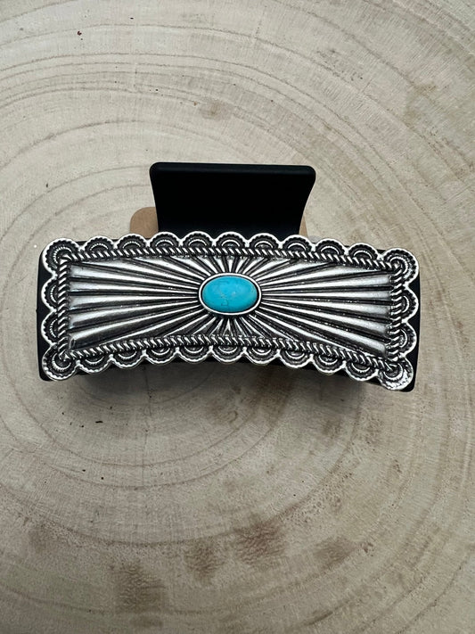 Western Faux Turquoise and Silver Claw Clip