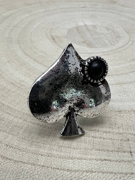 Western Spade Adjustable Cuff Ring with Faux Onyx